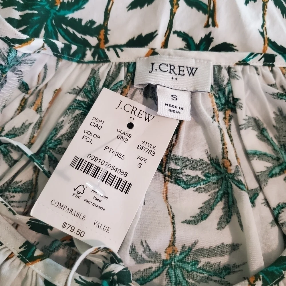 NWT J. CREW Button-Front Top w/Tie sleeves Size Small Ret. $79.50, Preppy, fun